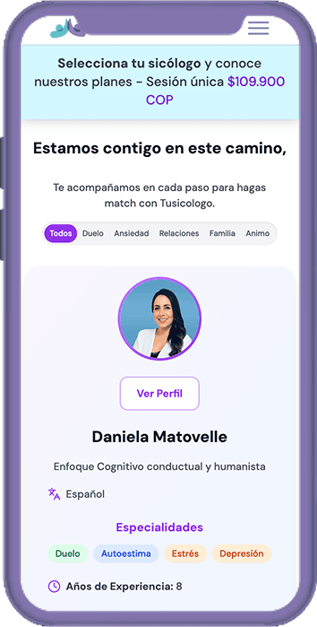 Pantalla de seleccion de sicólogo